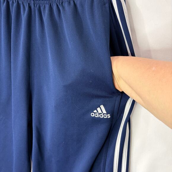 Adidas Womens Size L Track Pants Navy Blue 3-Stripe Classic Retro Straight Leg - Picture 8 of 16
